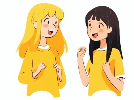 Illustration, girl, 2 people, chatting, 