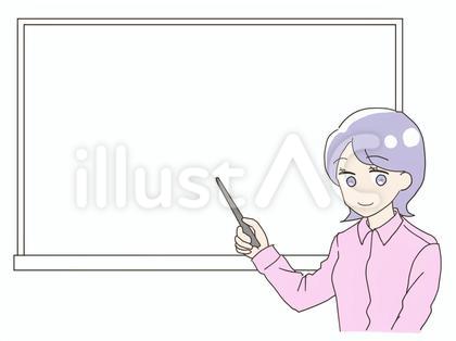 ボードの前で指示棒を持つ女性