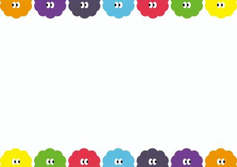 モジャモジャキャラクターのフレーム モジャモジャ,キャラクター,フレーム,枠,バックグラウンド,背景,かわいい,虹色,黄色,緑のイラスト素材