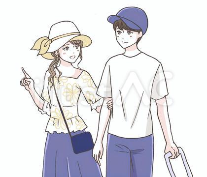 旅行中の男女カップル (上半身)