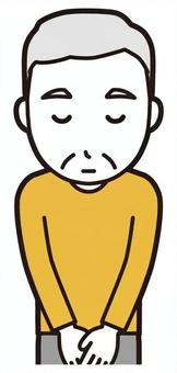  ロンTお爺さん(黄)-321-バスト おじぎ,お爺さん,高齢者,老人,男性,祖父,人物,かわいい,挨拶,お礼のイラスト素材