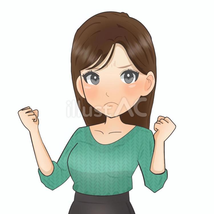 「がんばらなくちゃ」と促す女性 がんばる,気合,女性のイラスト素材