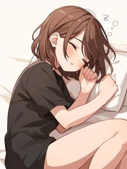 Illustration, girl, sleep, pillow, 