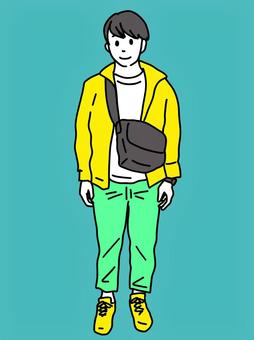 ボディバッグを持った男性 ボディバッグを持った男性 男性,正面,丸襟,短髪,おしゃれ,ボディバッグ,ショルダーバッグ,フード,パーカー,スウェットのイラスト素材