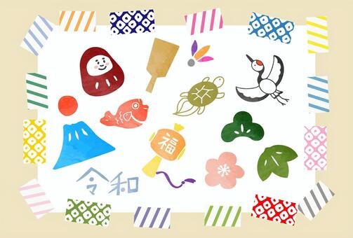 Collection of New Year stamps and tape materials, , JPG, PNG and AI