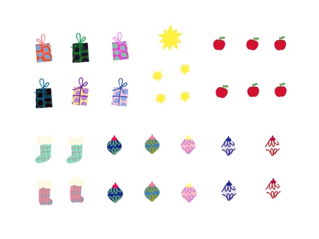 クリスマスツリー　オーナメントセット オーナメント,12月,december,クリスマス,クリスマスツリー,冬,年末,季節,行事,ポイントのイラスト素材