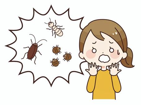 害虫に驚く女性 ゴキブリ,シロアリ,ダニ,害虫,虫,不快,不衛生,女性,お母さん,20代のイラスト素材