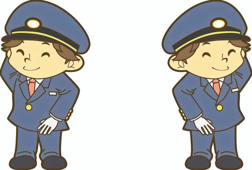 頭をかく鉄道員 駅員,車掌,運転士,運転手,鉄道員,乗務員,鉄道,新幹線,路面電車,地下鉄のイラスト素材