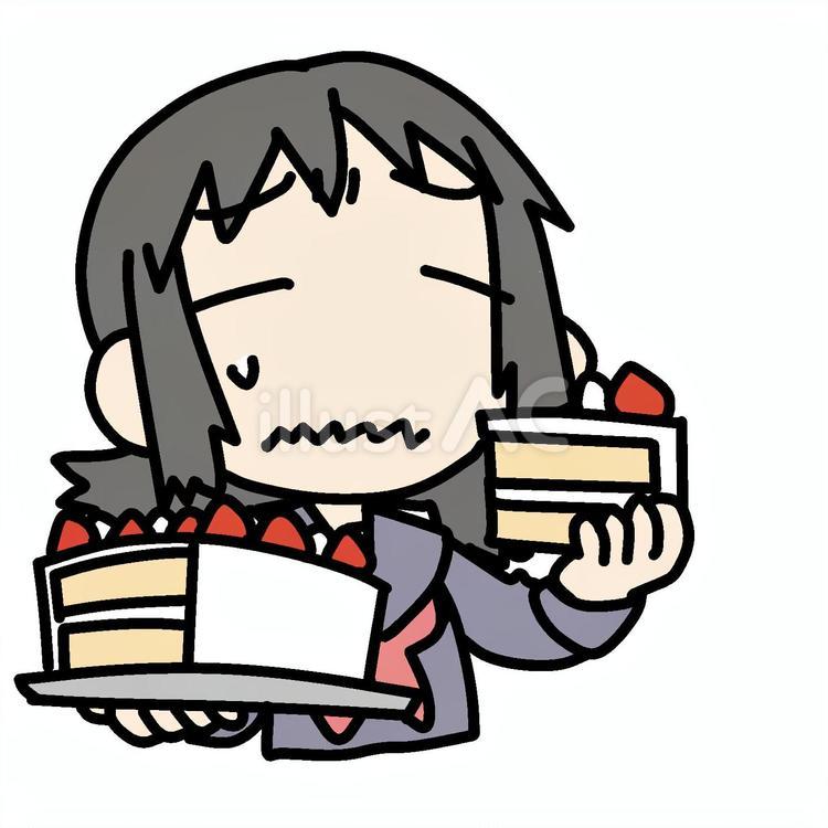ケーキを爆食いする困る学生少女 学生,爆食い,困るのイラスト素材