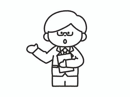 説明するスーツを着た男の人＿線画 スーツ,説明,提案,発表,プレゼン,話す,仕事,会社,サラリーマン,会社員のイラスト素材