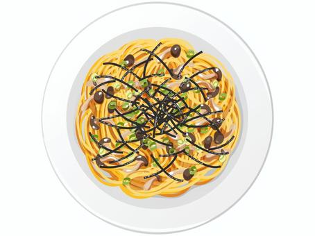 和風きのこスパゲッティ きのこ,スパゲッティ,パスタ,和風,洋食,麺類,料理,食べ物,しめじ,まいたけのイラスト素材
