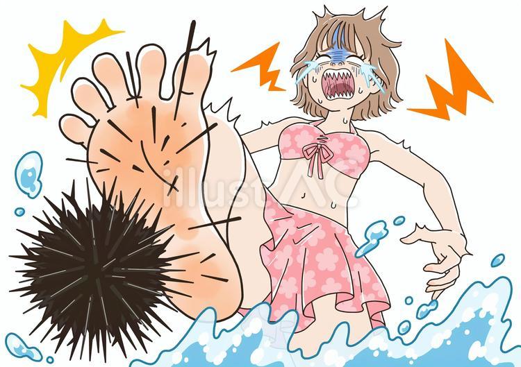 海水浴中ウニを踏んでしまった女性 人,人物,女のイラスト素材