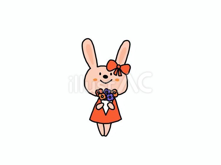 花束を持ったウサギ ウサギ,花束,リボンのイラスト素材