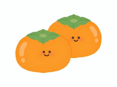 にこっと笑う2個の柿 柿,果物,笑顔,笑う,かわいい,秋,秋の味覚,旬,食材,食べ物のイラスト素材