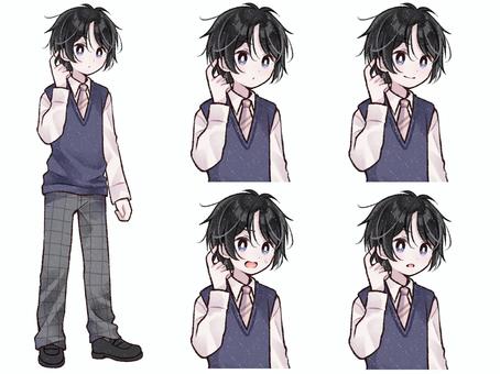 制服姿の男の子の立ち絵と表情セット A 制服姿の男の子の立ち絵と表情セット A 男の子,男性,人物,立ち絵,制服,全身,バストアップ,上半身,表情,セットのイラスト素材
