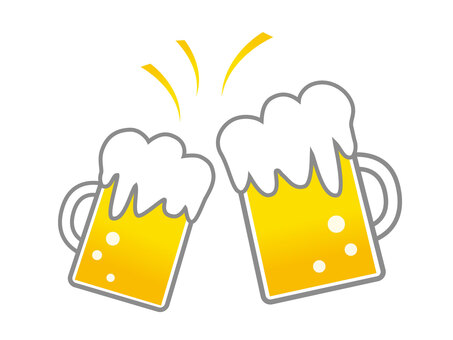 生ビールで乾杯のイラスト 生ビール,乾杯,カンパイ,ビール,お酒,アルコール,飲酒,忘年会,新年会,美味しいのイラスト素材