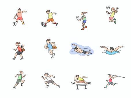 スポーツいろいろ①　 スポーツ,運動,球技,陸上,サッカー,バレーボール,バスケット,水泳,ハードル,やり投げのイラスト素材