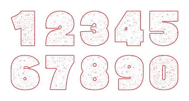 オリジナル数字セットI　ざらざら 数字,フォント,オリジナル,文字,太文字,極太,ボールド,袋文字,フチ文字,カスレのイラスト素材