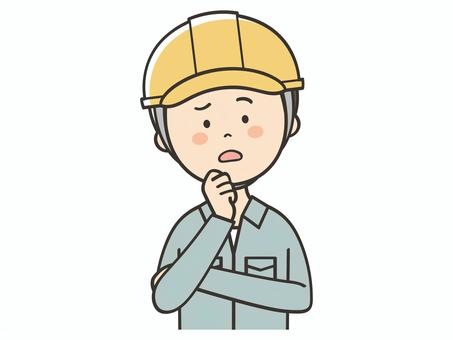 悩む男性作業員 悩む男性作業員 悩む,困る,不安,考える,心配,わからない,建築士,現場監督,作業員,設計士のイラスト素材