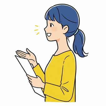 The person explaining, JPG and PNG The person explaining, female, cut and sewn, blue hair, JPG and PNG
