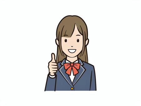 グッドサインの笑顔のブレザー女子 グッド,学生,女子学生,女子高生,中学生,ブレザー,リボン,学生服,女の子,女性のイラスト素材