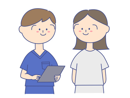 スクラブを着た男性⑦説明する 患者,検診,問診,バインダー,診断書,カルテ,診療所,検査,病院,保険医のイラスト素材