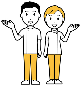  理学療法士の男女(黄)-020-全身 案内,理学療法士,男女,医療,病院,クリニック,整体師,柔道整復師,鍼灸師,人物のイラスト素材