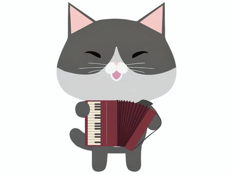 アコーディオンを演奏する笑顔のはちわれ猫 アコーディオン,猫,はちわれ,笑顔,動物,かわいい,楽器のイラスト素材