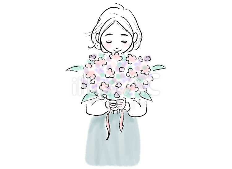 花束を持つ笑顔の女性 花束,持つ,笑顔のイラスト素材