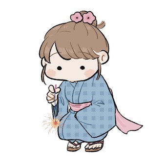 線香花火をする女の子 ゆるい,女の子,ゆるふわ,ほんわか,可愛い,絵本,挿絵,幼女,子供,線香花火のイラスト素材