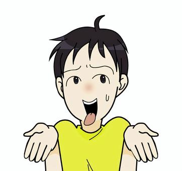 ふざけて誤魔化す男性 人物,ふざける,誤魔化す,ポーズ,舌だし,笑顔,冷や汗,焦る,コミカル,ギャグのイラスト素材