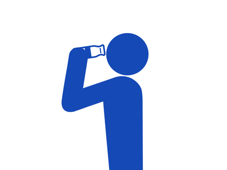 瓶入り牛乳を飲む人のピクトグラム（青） 牛乳,瓶牛乳,ミルク,飲み物,水分補給,美味しい,ゴクゴク,ゴクリ,グビグビ,湯上がりのイラスト素材