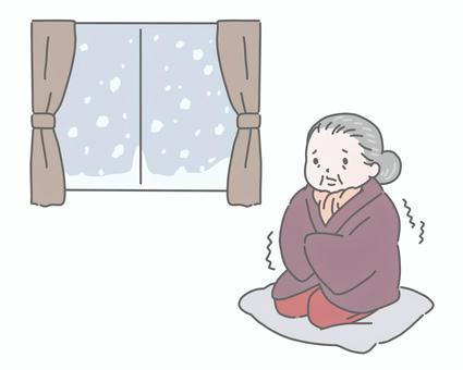 寒い部屋で防寒するおばあさん 寒い部屋で防寒するおばあさん 高齢者,シニア,冬,寒さ,防寒,女性,節電,光熱費,省エネ,冷え対策のイラスト素材