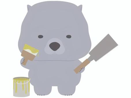 DIY_ウォンバット diy,ウォンバット,動物,かわいい,工具,ペンキ,ノコギリのイラスト素材