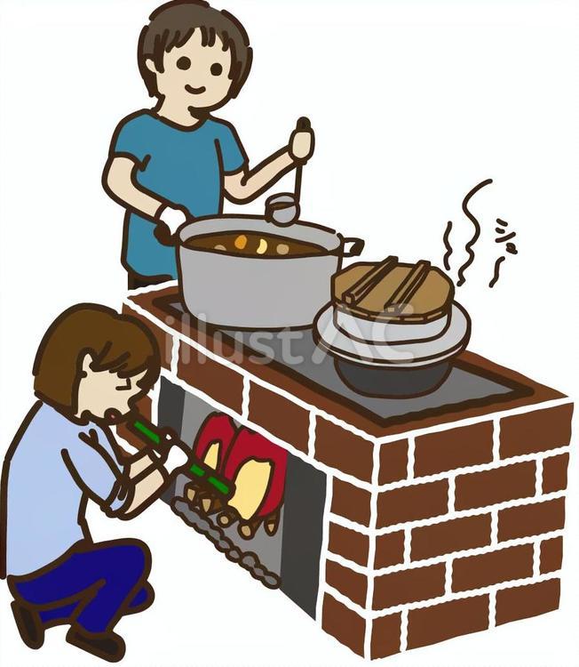 飯盒炊飯　寒色系 飯盒炊飯,遠足,イベントのイラスト素材