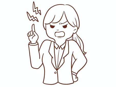 叱る女性会社員(色なし) 女性,人物,上半身,怒る,キレる,激怒,注意,忠告,クレーム,クレーマーのイラスト素材