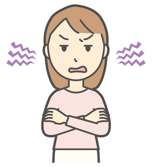  ロングヘア女性-144-バスト 腕組み,怒る,女性,女の子,人物,かわいい,怒り,キレる,ムカつく,喧嘩のイラスト素材