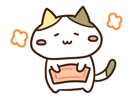 お腹をホッカイロで温めるかわいい三毛猫 お腹をホッカイロで温めるかわいい三毛猫 ホッカイロ,カイロ,温まる,お腹,動物,ねこ,かわいい,冬,防寒,防寒具のイラスト素材