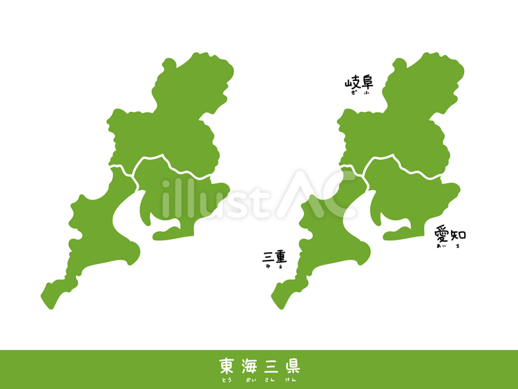 手描きの東海三県のイラスト 東海,地方,地図のイラスト素材