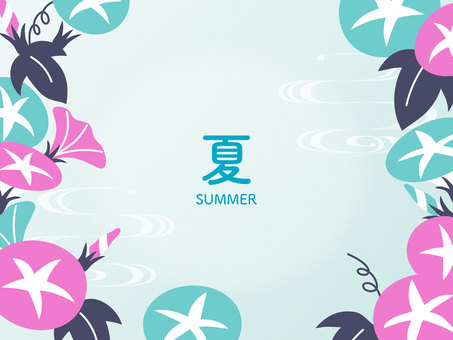 夏らしい朝顔の涼しげな背景素材 夏,朝顔,あさがお,夏の花,フレーム,枠,背景,涼しい,和,和風のイラスト素材
