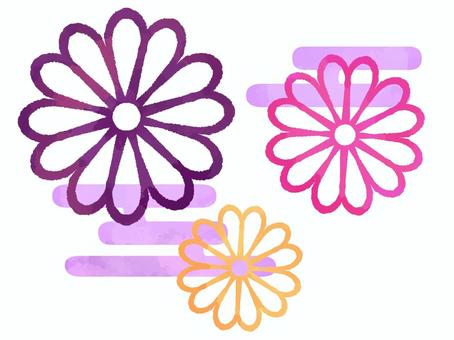 【水彩風手描き】和柄伝統模様【菊・霞】 あしらい,和風,和柄,伝統模様,菊,菊紋様,霞,霞紋様,水彩風,手描きのイラスト素材