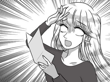 少女漫画 書類に衝撃を受ける女性 白目 モノクロ,女性,漫画,レトロ,少女漫画,表情,ロングヘア,白目,集中線,ショックのイラスト素材