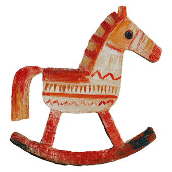 赤い木馬のおもちゃ 木馬,ロッキングホース,クリスマス,北欧風,厚塗り,手描き,油絵風,キッズ,子供向け,雑貨のイラスト素材