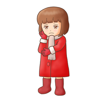 困る女の子（冬の日常ポーズ） 女の子,冬,冬服,コート,マフラー,困る,悩む,困り顔,表情,日常のイラスト素材