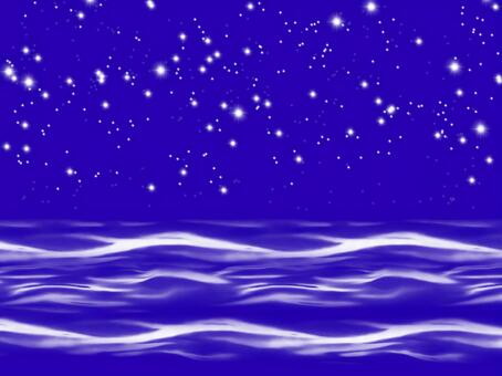 満天の星空と白くきらめく波が広がる夜の海 夜,海,星空,波,幻想的,背景,イラスト,夜空,星,水面のイラスト素材