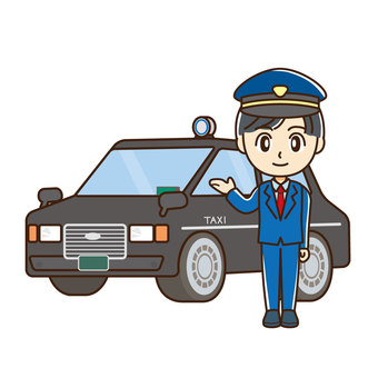 タクシーの運転手（男性） タクシー,運転手,タクシードライバー,制服,人物,男性,案内,交通機関,帽子,仕事のイラスト素材