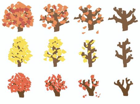 秋の紅葉：落葉までの変化セット 紅葉,落葉,落ち葉,木,樹木,秋の木,素材,イラスト,葉っぱ,枯れ木のイラスト素材