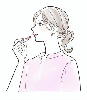口紅を塗る女性の横顔 美容,人物,保湿,肌,女性,化粧水,美肌,スキンケア,キレイ,可愛いのイラスト素材