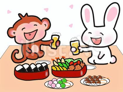 ウサギとサルのお花見会