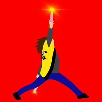 オタ芸　ピン　手描き 推し活,オタ芸,ヲタ芸,サイリウム,ペンライト,男性,はっぴ,推し,手描きのイラスト素材